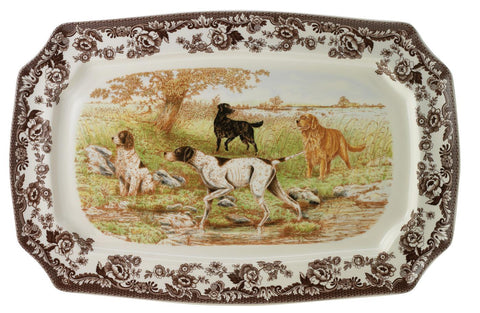 Dog Scene Woodland Rectangular Platter 17.5 Inch