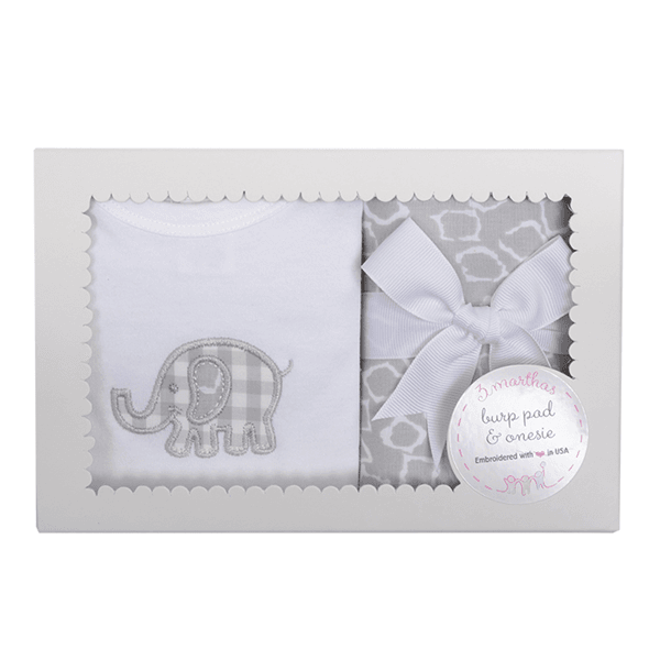 Gray Elephant Onesie & Burp Set