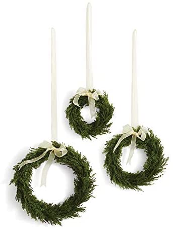 Set of Three Cypress Wreaths with Ivory Ribbon