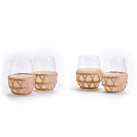 Set of Four Lattice Stemless Wine Glasses