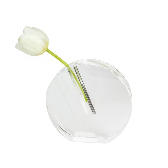 Crystal Glass Round Flat Bud Vase