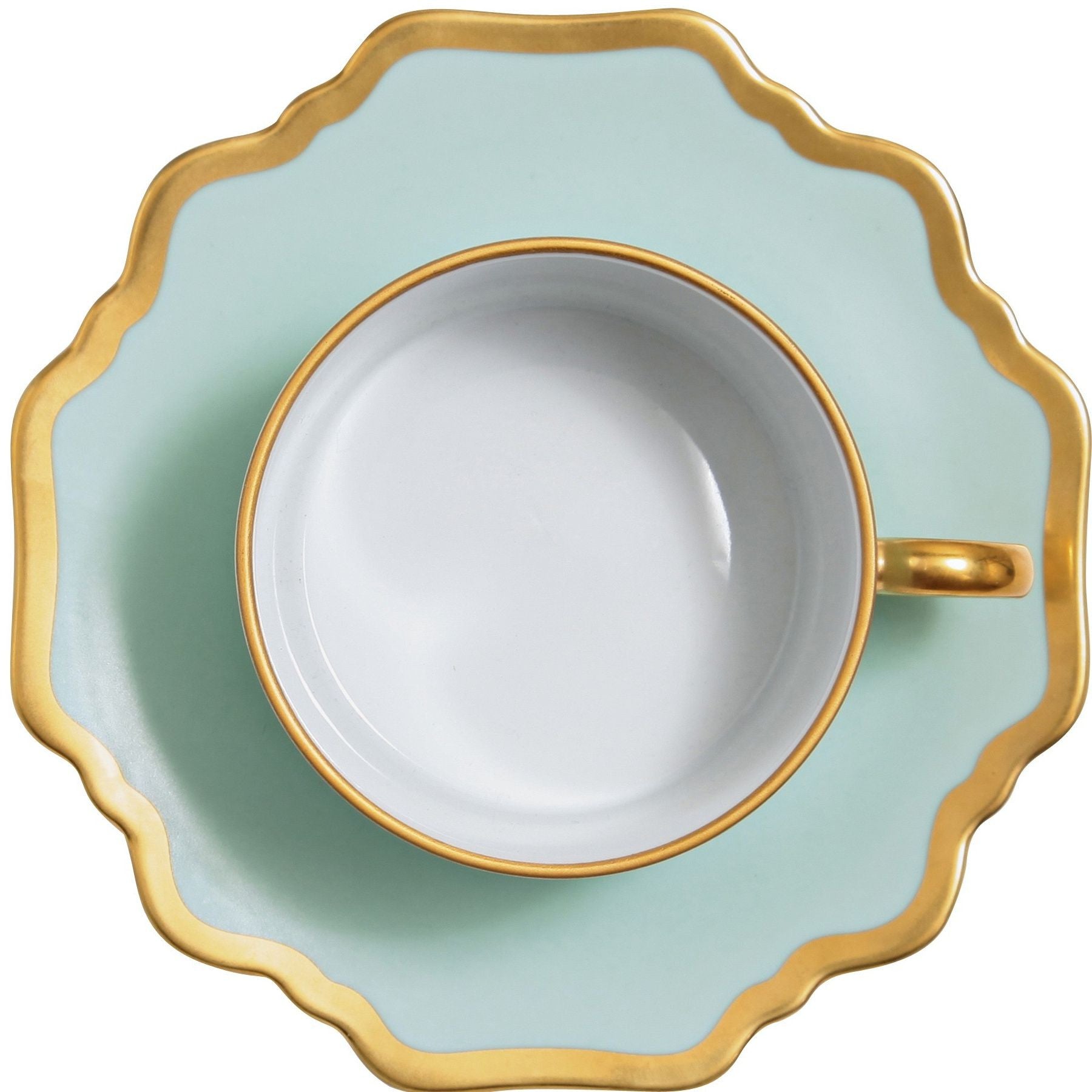 Natural shades of green, blue, violet, and yellow are brought to life with 24-karat gold accents. Each piece of Anna Weatherley china is a true work of art, with details hand-painted by Hungarian artisans who were individually trained by Anna herself.