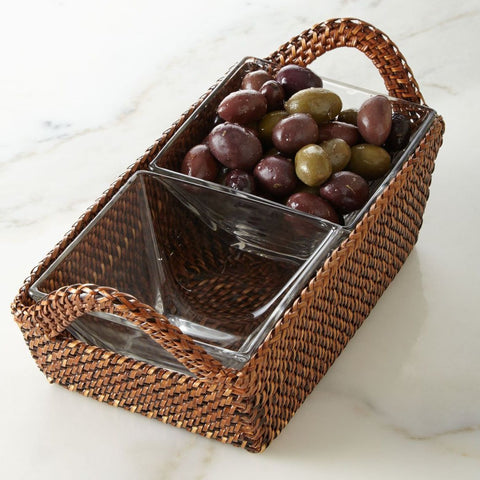 Rectangular Tray with 2 Glass Dishes