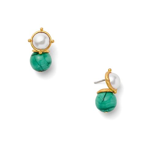 Malachite and White Earrings