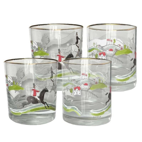 Hunt Scene Bourbon Glasses Set of 4