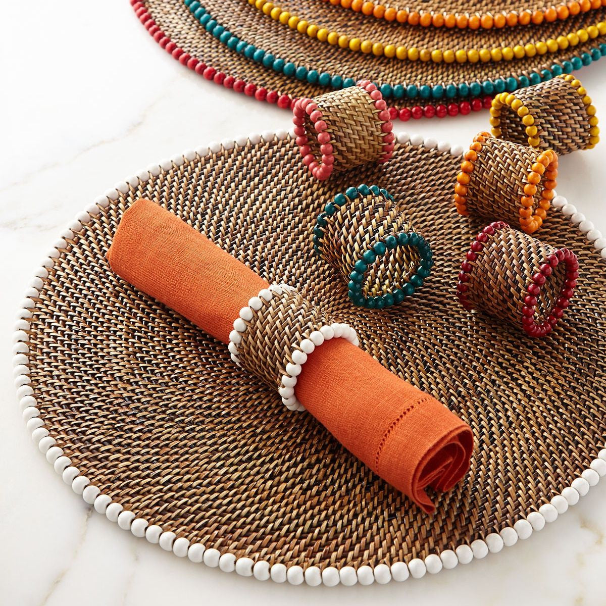 White Beaded Napkin Rings