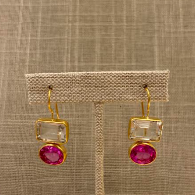 Pink Sapphire and Quartz Middie Earring