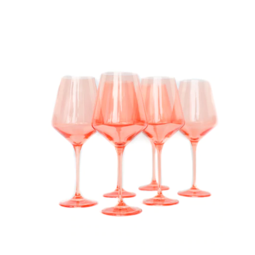 Coral Peach Pink Stemmed Set of 6