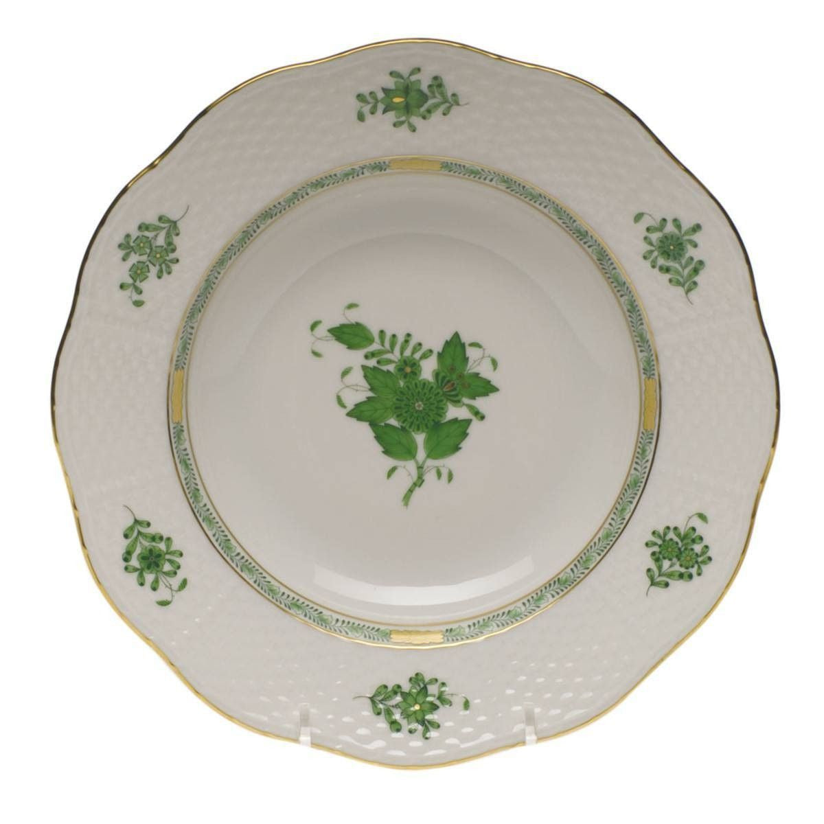 Chinese Bouquet Green Rim Soup Plate