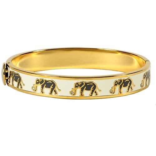 Hinged Bangle With Elephants - White