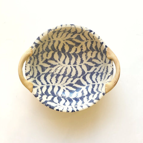 Cobalt Fern Vegetable Bowl with Handles