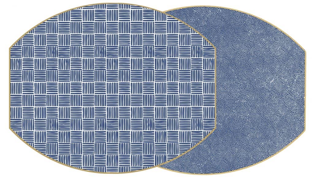 Modern Squares and Dot Fan Ellipse Hardwood Placemat, Set of 4